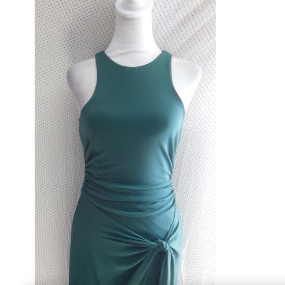 $395 NWT Cinq à Sept GREEN ONYX Andie FRONT WRAP Side Tie RUCHED Maxi DRESS US 8 - Picture 5 of 12